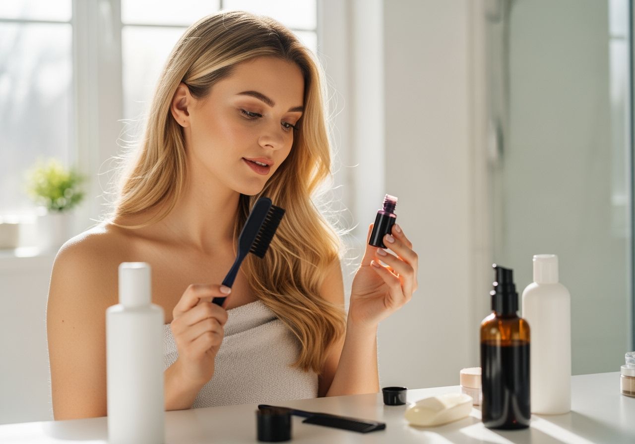 Príprava na farbenie vlasov doma s nástrojmi na umývanie a aplikáciu farby