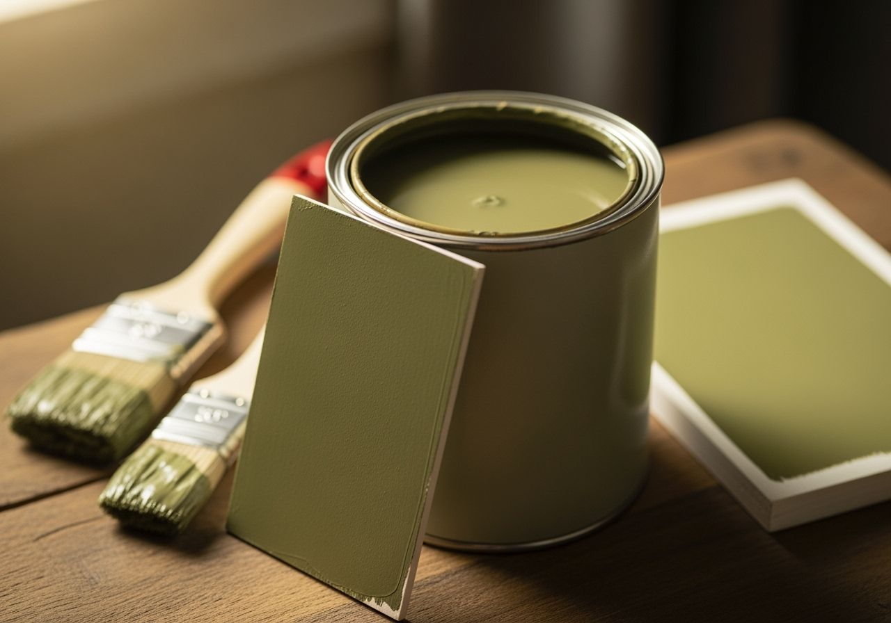 kanister s farbou, štetec položený v prírode na tráve