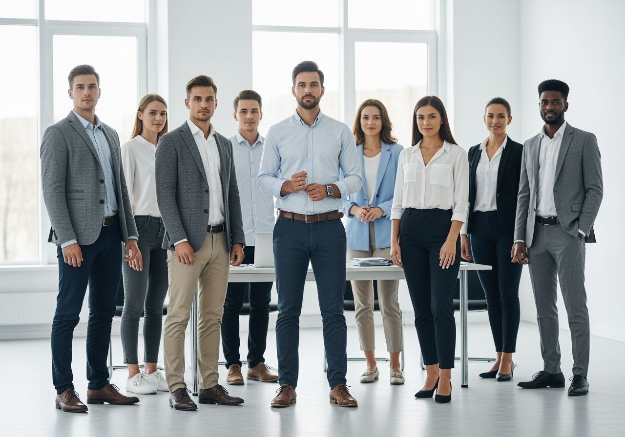 Mladí profesionáli v modernej konferenčnej miestnosti pripravení na školenie v smart casual oblečení