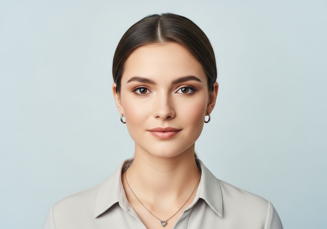 Mladý dospelý v neutrálnom oblečení na svetlom pozadí, fotka na občiansky preukaz.