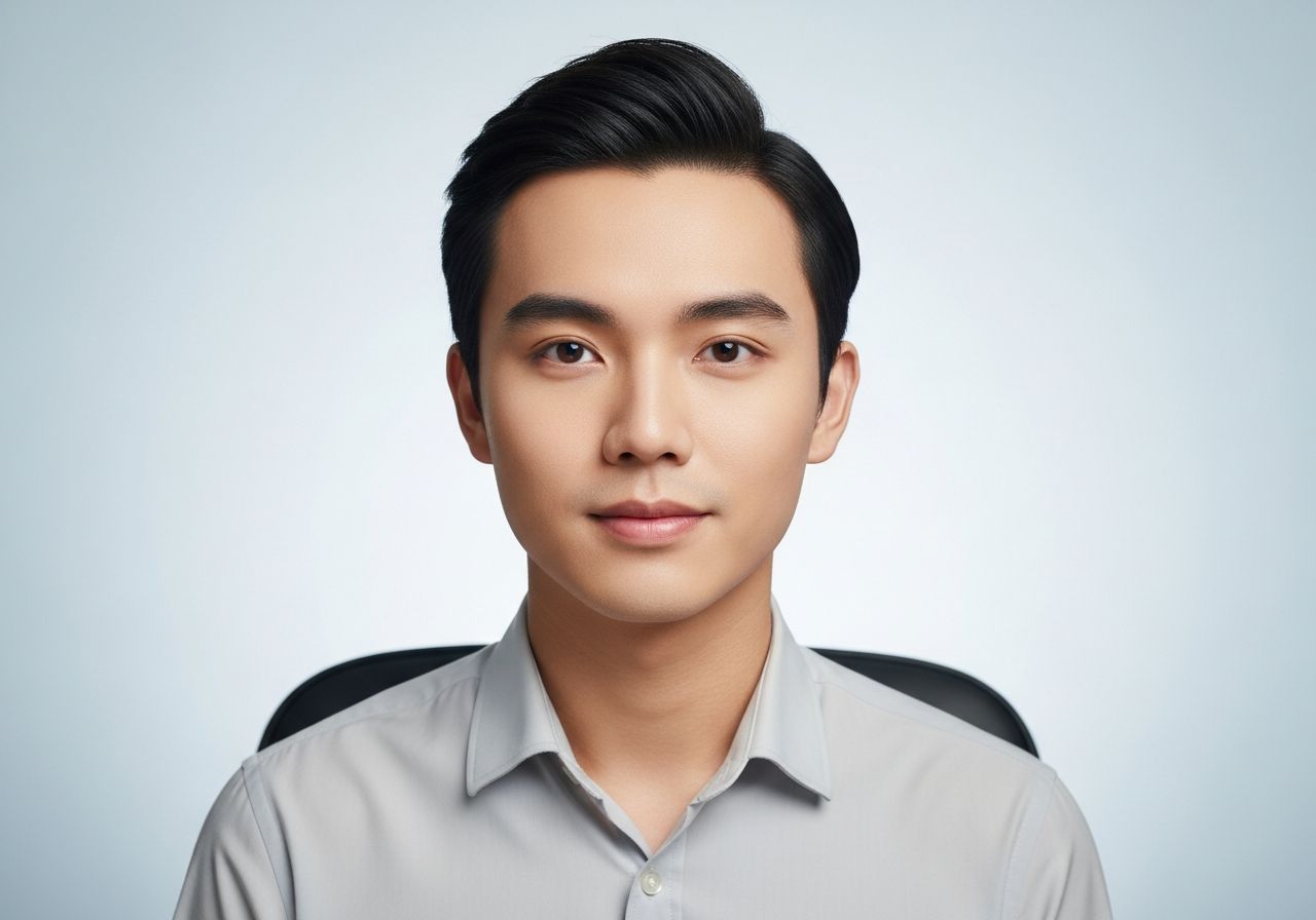 Portrét mladého dospelého v neutrálnom oblečení na svetlom pozadí vhodný na preukaz identity.